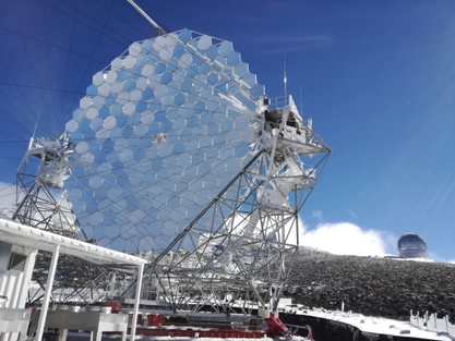 LST-1 covered in ice and snow after Winter Storm Filomena in January 2021.